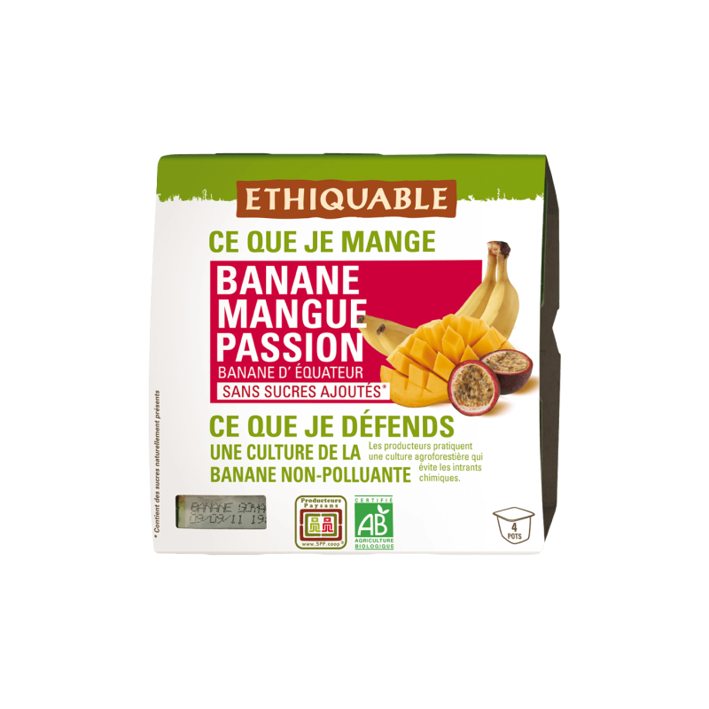 Purée banane mangue passion (Ethiquable) 4x100g