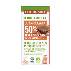 Chocolat lait 50% fèves cacao (Ethiquable) 100g